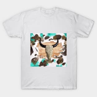 Western bull skull fur T-Shirt